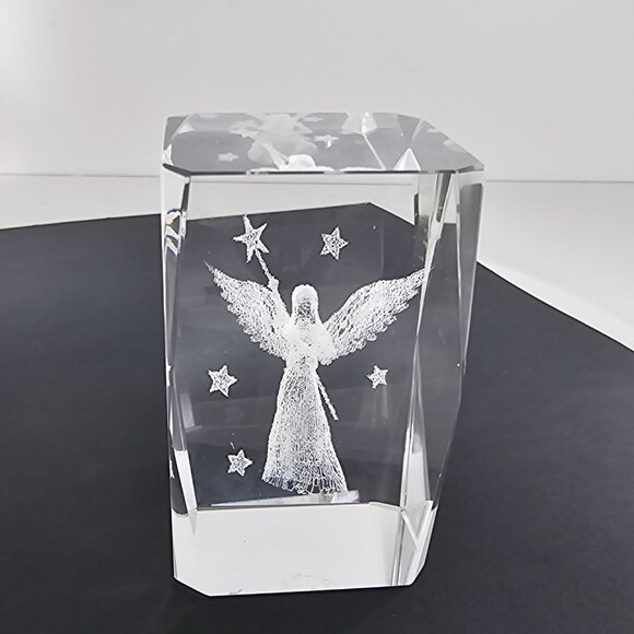 3D Laser Etched Fairy Angel Crystal Block Paperweight - Picture 4 of 8